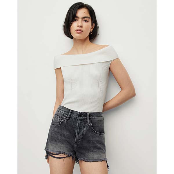 Allsaints Australia Womens Livia Off-The-Shoulder Ribbed Tops White AU48-167